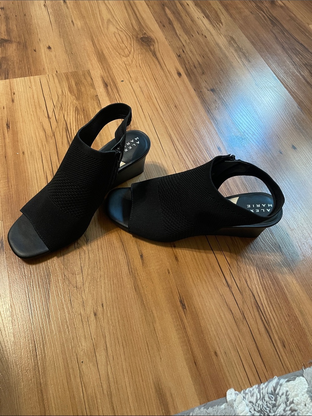 Alex Marie Black Knit Slingback Wedge Sandals